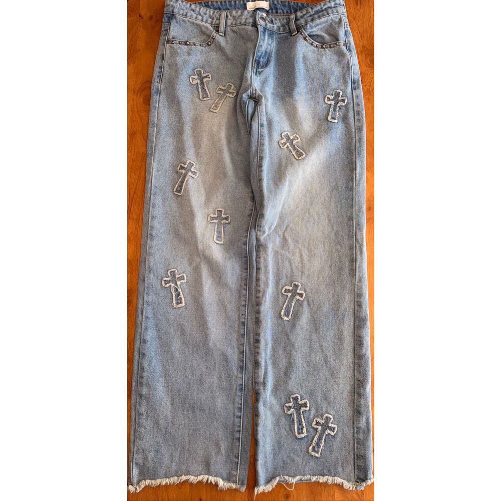 Austin Landing Denim Cross Studded Rare Mid Rise Straight Leg Jeans Size‎ 9